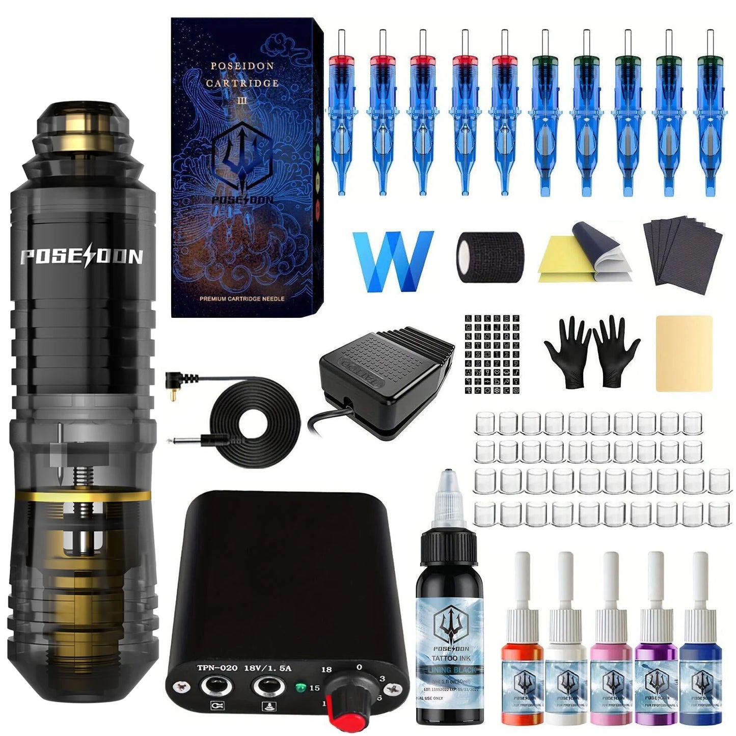 Tattoo Kit POSEIDON New Memory Tattoo Pen Kit For Permanent Makeup Tattoo Machine Wireless Tattoo Power Supply Tattoo Gun Kit