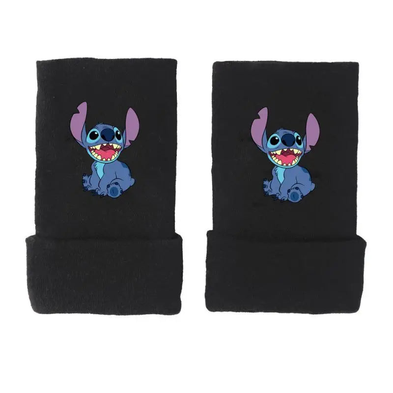 Kawaii Stitch Gloves Star Baby Anime Peripheral Half Finger Gloves Warm Printing Student Writing Boxing Boys Birthday Gift