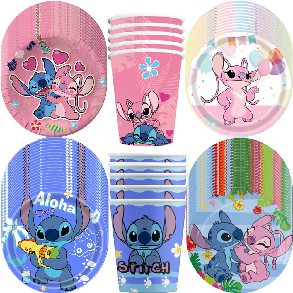 Lilo Stitch Birthday Party Decorations Disposable Tableware Include Plate Tablecloth Banner Balloon For Kid Baby Shower Supplies