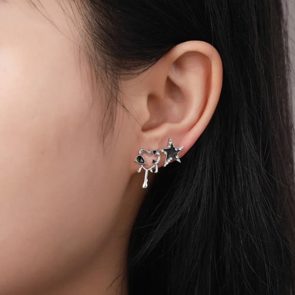 Goth Black Butterfly Crystal Star Earring Set For Women Girl Vintage Aesthetic Heart Stud Earring Trendy Y2K Jewelry Accessories