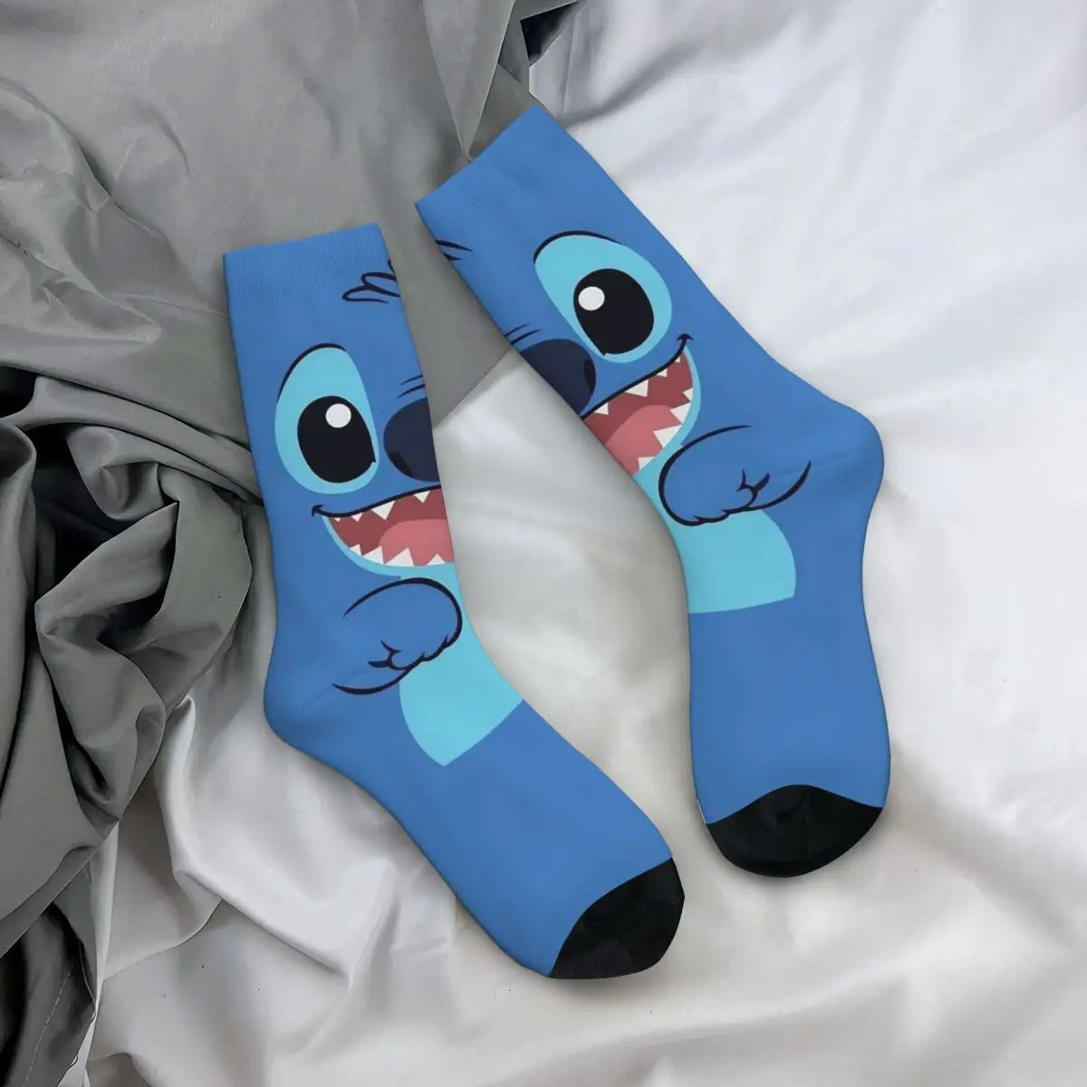 Hip-hop Lilo And Stitch Face Basketball Socks New Cartoon Polyester Middle Tube Socks for Women Men Sweat Absorbing