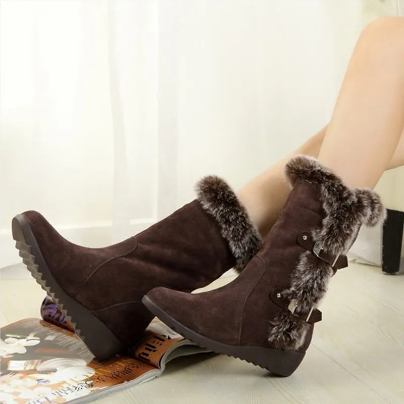 Winter Women Shoes Ladies Mid Calf Boots High Tube Classic Thick Fleece Models Snow Boots Muje Plus Size 35-42
