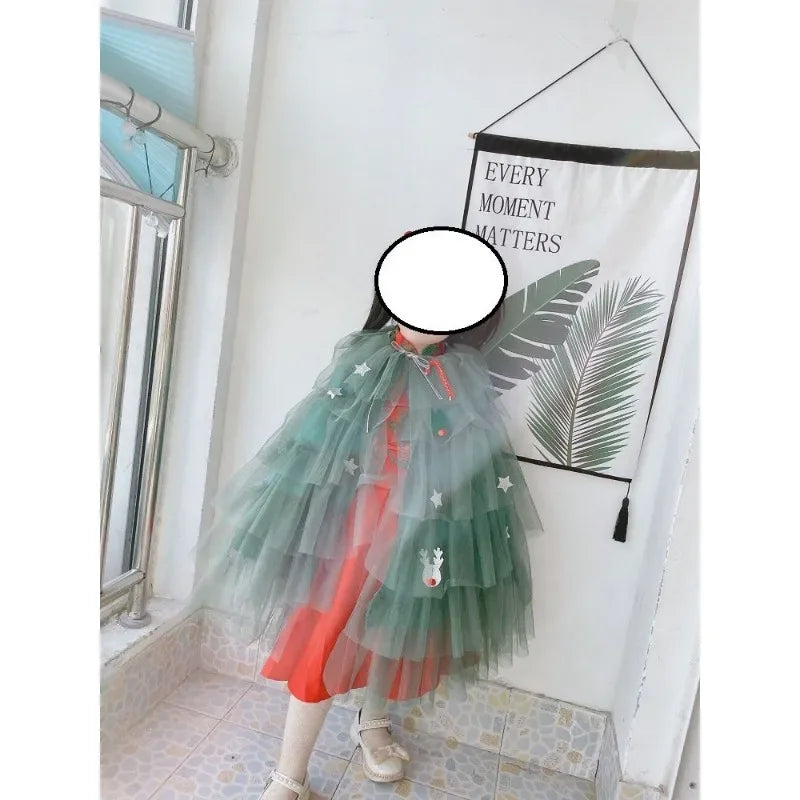 Christmas Costume Props Girl Green Christmas Tree Shaped Cloak Cosplay Parties Balls Performances Decorate Cloaks