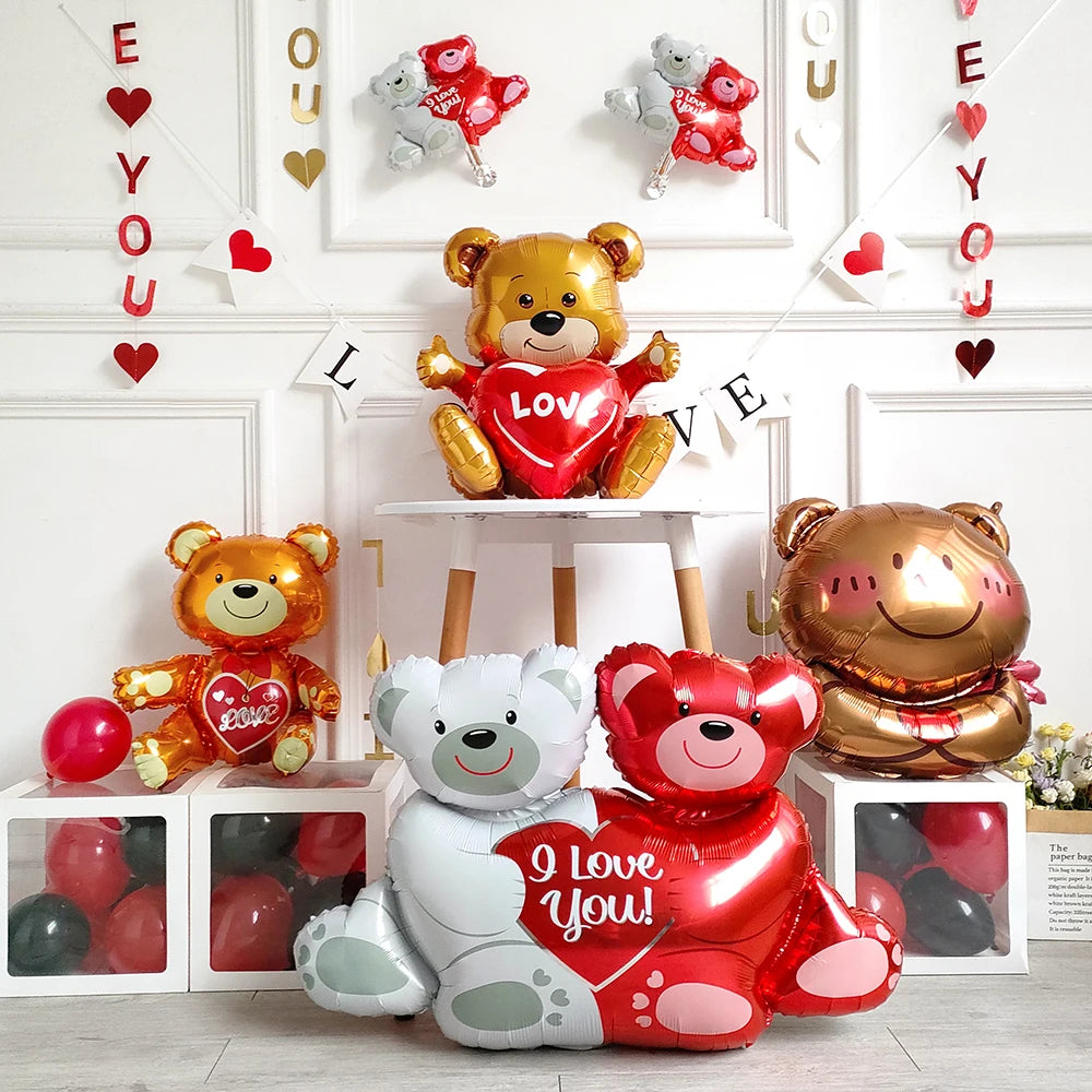 Love Heart Bear Foil Balloons Happy Birthday Valentine’s Day Party Decor Air Helium Globos Wedding Decorations Kids Toys Balloon