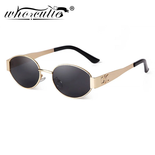 Retro Metal Frame Oval Sunglasses Women Men Brand Designer Vintage Round Driving Sun Glasses Luxury 90s Green Lens Shade Male UV