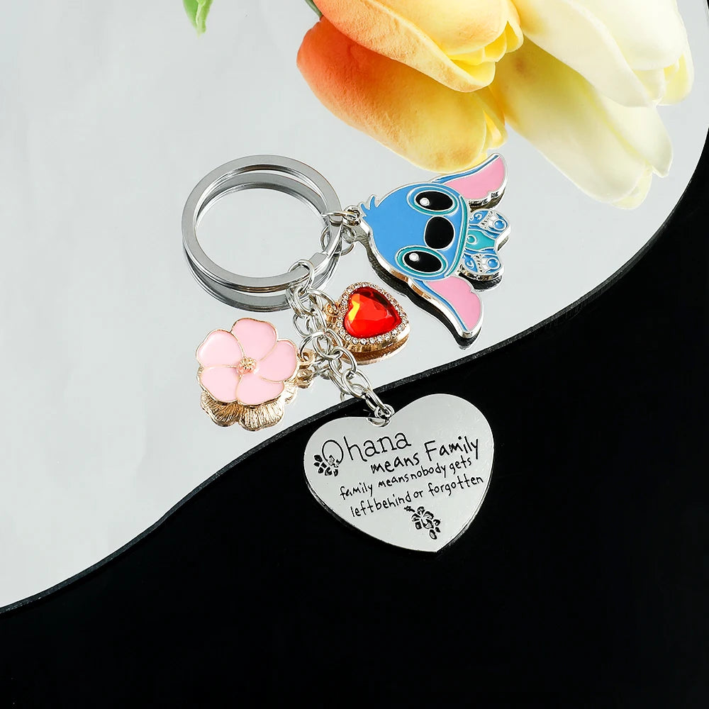 Kawaii Stitch Heart Shape Crystal Pendant Keychain Cartoon Anime Lilo & Stitch Keyring Fashion Women Backpack Ornament Toy Gift