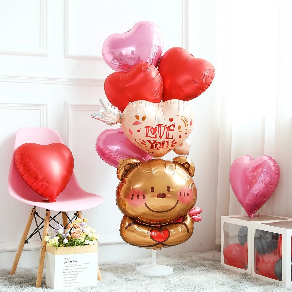 Happy Valentine’s Day Glasses Love Red Heart Bear Balloons Cake Insert Wedding Anniversary Party Supplies Gift Home Decoration