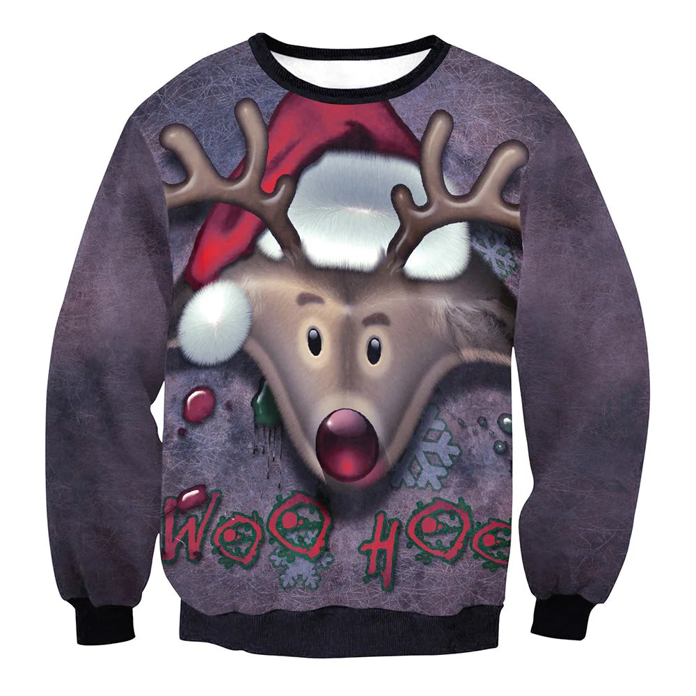 Christmas  Printed Sportswear  Loose Casual Long Sleeve  Women's Clothing Christmas Elk Print Round Neck Long Sleeve Sweatshirt