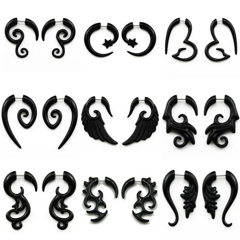 Fashion Black Horn Earrings For Women Hip-hop Acrylic Ear Stud Stainless Steel Anti-Allergies Earrings Gothic Spiral Ear Jewelry