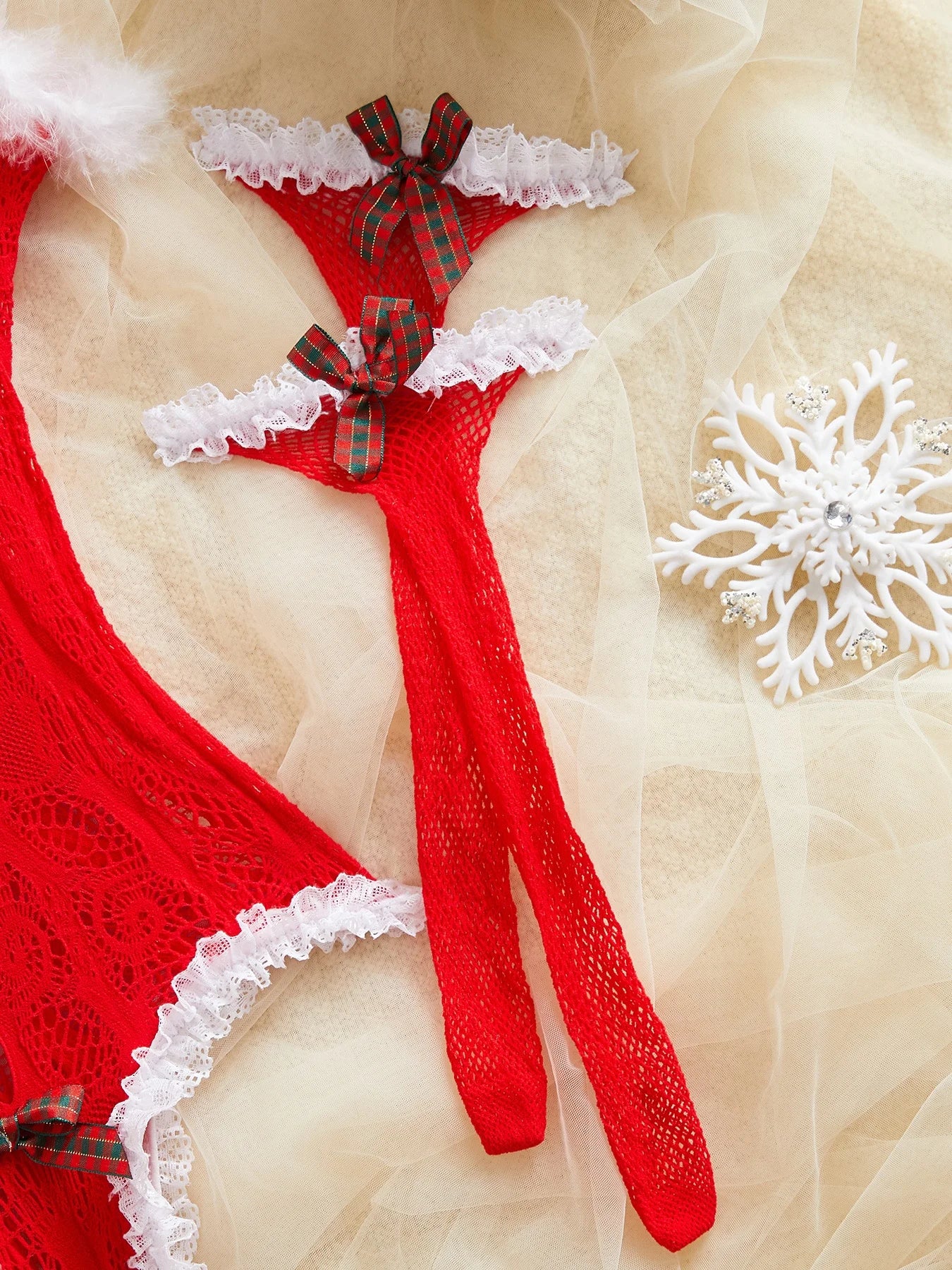 [Christmas] Sexy Red Lingerie/ Elegant Bodysuit with Bow Detail - No Padding, Perfect for Christmas and Holiday Parties, Festive