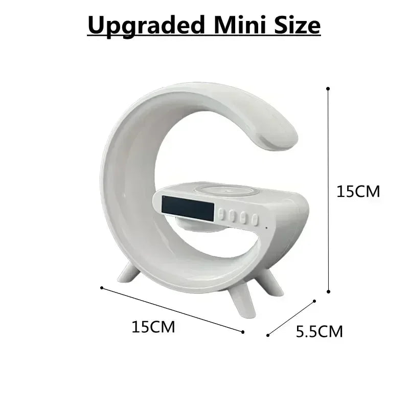 Carregador sem fio Pad com despertador, carregamento rápido Dock Station, Stand Speaker, TF Card, RGB Night Light, Lampada