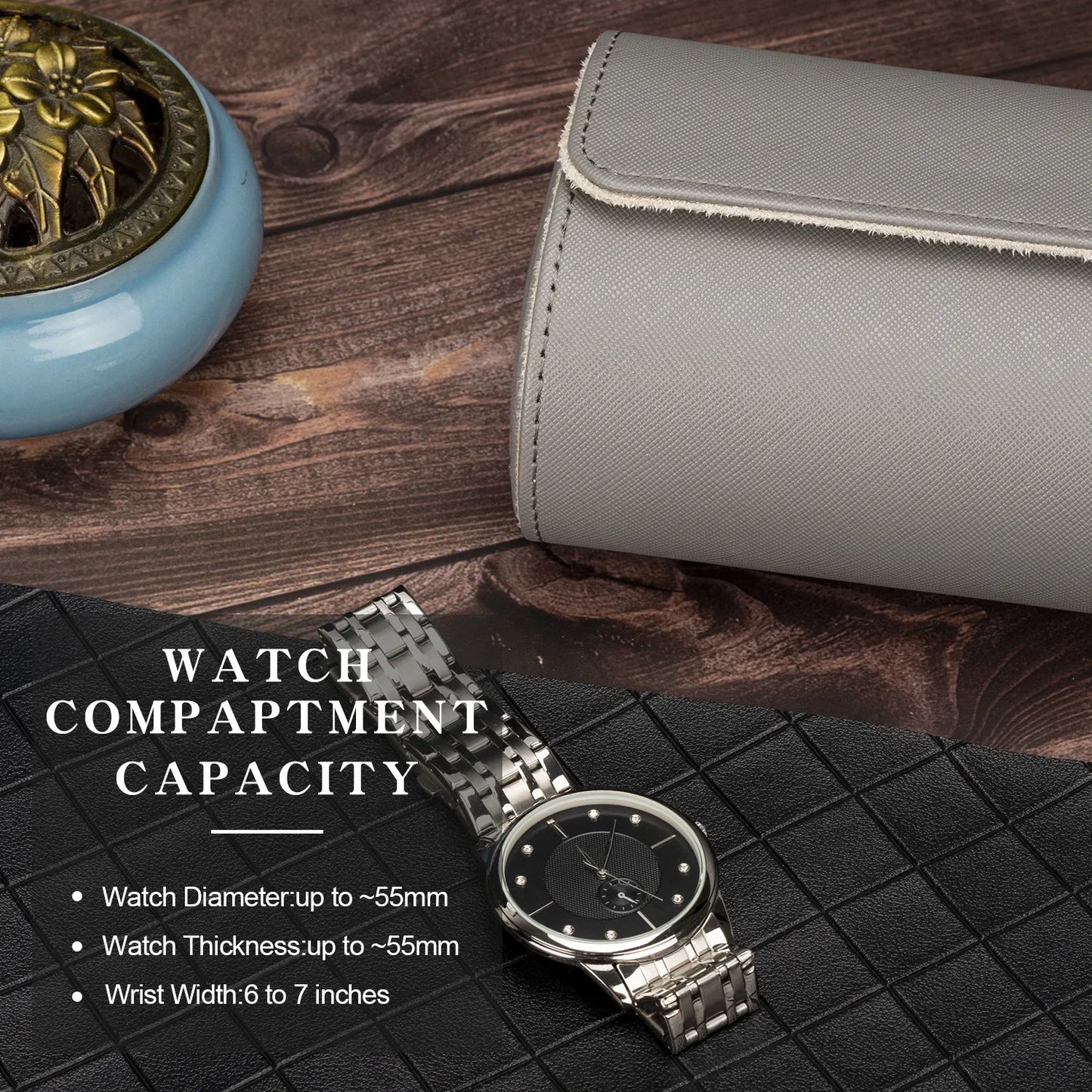 Watch Roll Travel Case for Storage Organizer, Anti-Scratching 3-Digit Watch Box for Men Women Jewelry Necklace Bracelet Display