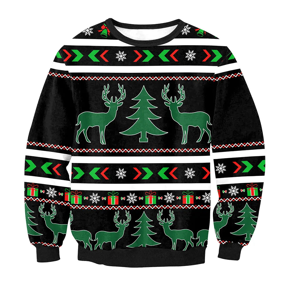 Christmas  Printed Sportswear  Loose Casual Long Sleeve  Women's Clothing Christmas Elk Print Round Neck Long Sleeve Sweatshirt