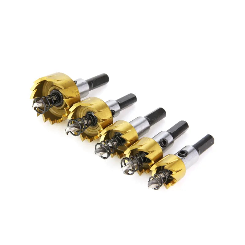 16 18.5 20 25 30mm 5Pcs HSS Titanium Coated Core Drill Bit Set Wood Metal Hole Saw Cutter Drilling Bits For Power Tools