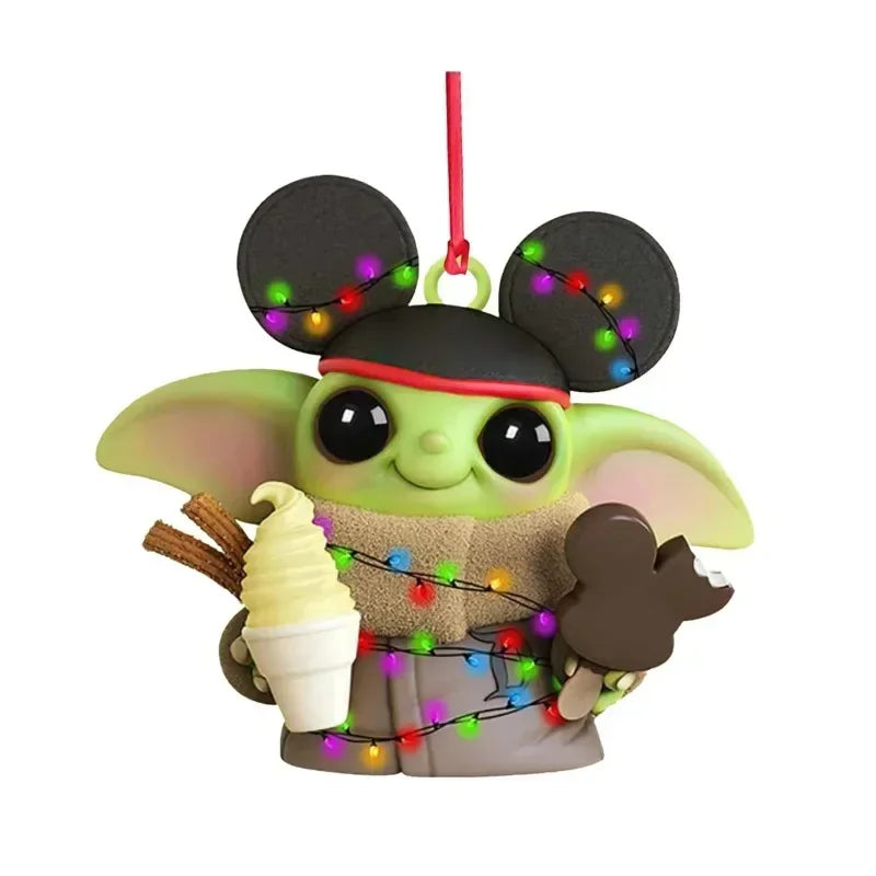 2D Baby Yoda Cute Christmas Ornaments Star Wars Movie Peripherals Model Doll Car Decoration Christmas Tree Cartoon Pendant gifts