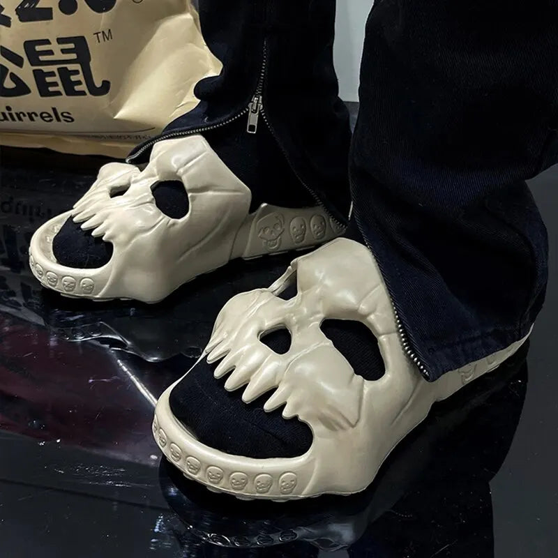 Feslishoet Skull Design Slippers Summer Outdoor Fun Novelty Slide Thick Sole Platform Beach Non Slip Men Women Cloud Sandal