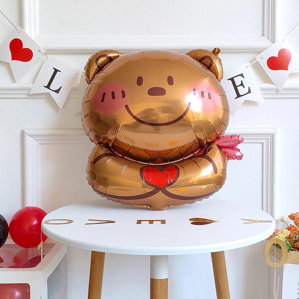 Love Heart Bear Foil Balloons Happy Birthday Valentine’s Day Party Decor Air Helium Globos Wedding Decorations Kids Toys Balloon