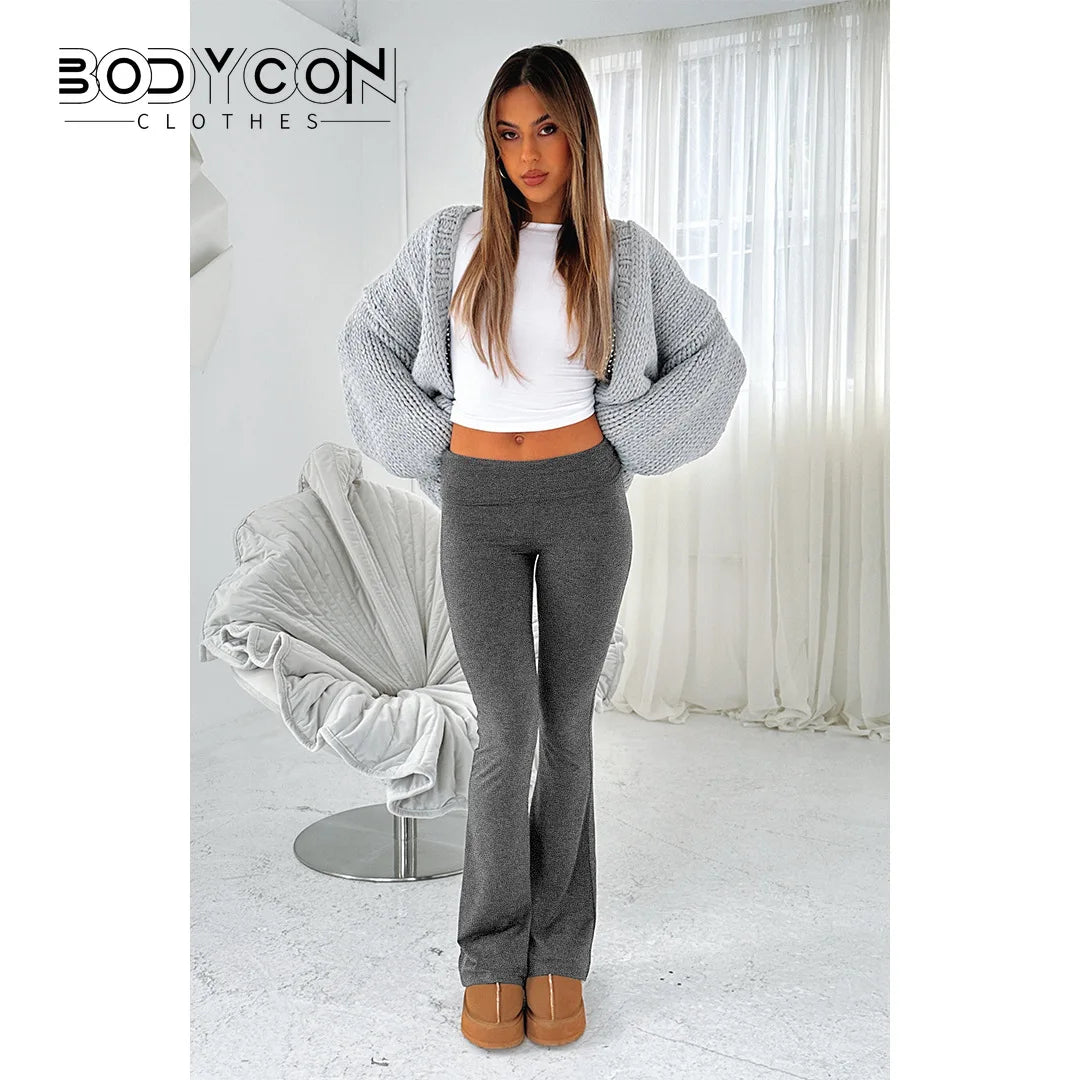 Women's Solid Woman Pants Slim Fitting High Waisted Streetwear Casual Flare Pants Women Clothes Full Length Capris Trousers