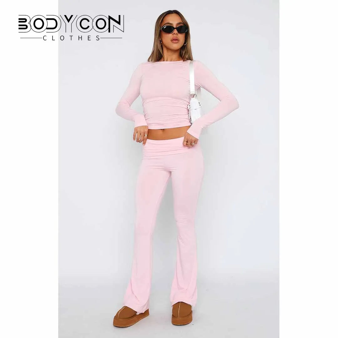 Women's Solid Woman Pants Slim Fitting High Waisted Streetwear Casual Flare Pants Women Clothes Full Length Capris Trousers