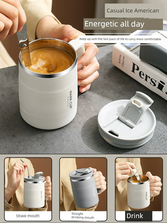 304 Stainless Steel Cup Girls' Insulated Mug with Lid Spoon Office Water Cup Dormitory Drinking Coffee Cup