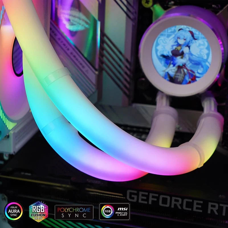 JUMPEAK Flexible 5V ARGB LED Neon Tube Light Strip Sleeve Cover for Gaming PC 120 240 360 AIO CPU Water Liquid Cooler Modding