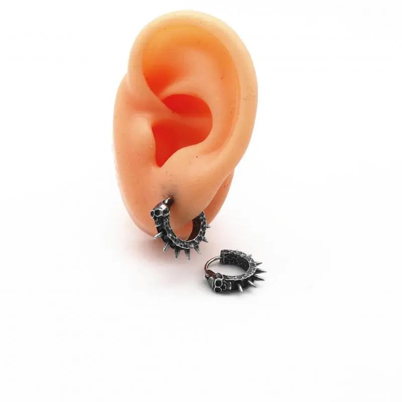 Vintage Black Skull Needle Hoop Earrings Hypoallergenic Earrings Punk Biker Rock for Men Jewelry Accessories
