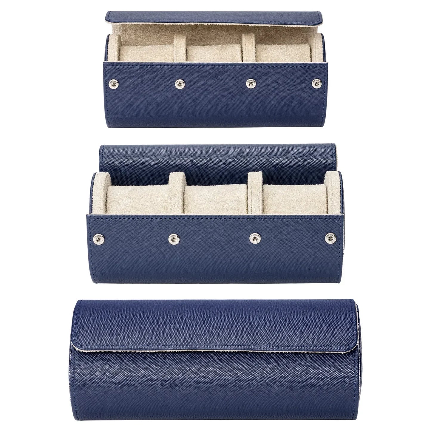 Watch Roll Travel Case for Storage Organizer, Anti-Scratching 3-Digit Watch Box for Men Women Jewelry Necklace Bracelet Display
